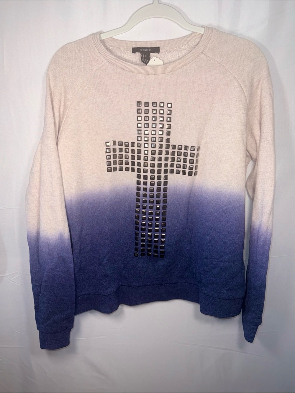 Forever 21 Gradient Cross Embellished blue pullover sweatshirt size Large
